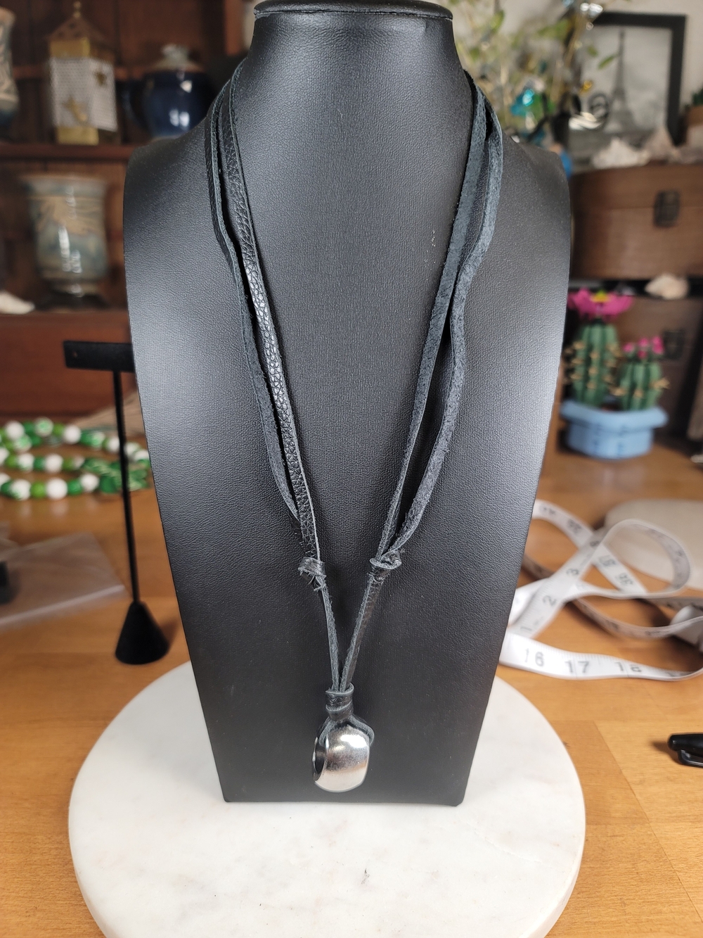 paparazzi Black Leather Cord Necklace with Silver Pendant